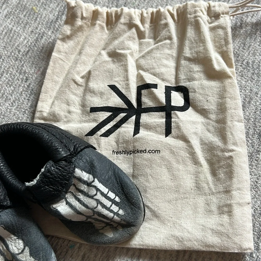 Freshly Picked Black Skeleton Kids Moccasins Shoes Size 3